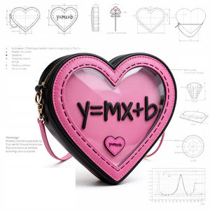 Bolso Bandolera Personalizado con Forma de Corazón Rosa, Decoración con Fórmula Matemática, Ventana Transparente, Bolso de Mano para Mujer - Product Image 3