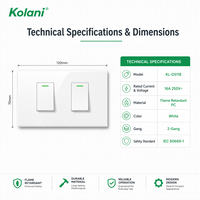 Interrupteur lumineux modulaire OEM blanc brillant 2 modules, taille 120, 16A 250V, panneau de module de prise combinable DIY pour projets d'appartements et d'hôtels