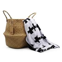 Panier de rangement pliable en fibres végétales tressées avec poignées, couvercle multifonctionnel pour pot de fleurs, pour bureau, jouets, articles divers, décoration intérieure