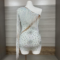 Robe blanche irisée à franges et strass, asymétrique, style Reine des Neiges, pour Gala, Showgirl, Drag Queen, Costume de Scène et de Danse, Vente en Gros