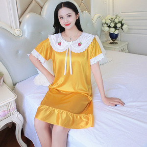 Atacado Barato Lace Princesa Sleepdress Coração Bordado Casa Vestido Respirável Verão Homewear Ice Silk Conjunto Pijama - Product Image 3
