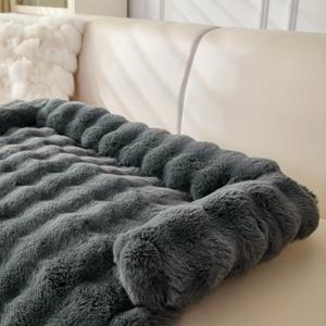 เตียงสุนัขขนกระต่ายเนื้อนุ่มหรูหราอุปกรณ์สำหรับสัตว์เลี้ยงซักได้ฐานรองกันลื่นทนทานเบาะโซฟาเตียงสำหรับสัตว์เลี้ยง - Product Image 5