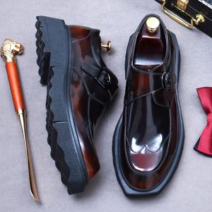 Chaussures en cuir véritable pour hommes avec finition brillante, bout large, chaussures décontractées pour affaires, chaussures à semelle épaisse pour hommes, cuir et daim - Product Image 2