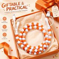 Câble de charge rapide multi-USB 4-en-1 Sunset Orange avec perles, cadeau créatif, accessoires de mode pour voiture, câble Type C
