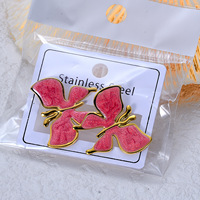 Boucles d'oreilles clous papillon en émail plaqué or 18 carats en acier inoxydable pour femme, bijoux fantaisie géométriques irréguliers haut de gamme, vente en gros, cadeau