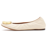Nouvelle mode ballerines pliables avec boucle en cuir beige chaussures de danse ballerines pour femmes