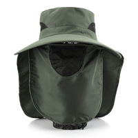 Chapeau de pêcheur à large bord avec protection solaire intégrée, couleur unie, pour les sports de plein air et les sorties quotidiennes