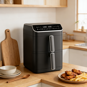 Friteuse à air double panier 2026, 12L, 2800W, contrôle numérique, minuterie 0-60 min, 200 ° Poignée en acier inoxydable sans huile avec contrôle de température C - Product Image 4