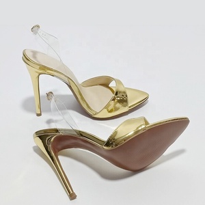 Sandales à talons hauts pour femmes, grande taille 47, en PVC, à bride arrière avec boucles, bout ouvert pointu, coupe large, style slingback - Product Image 4