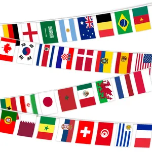 Qatar 2022 Wholesale Custom Qatar World 32 Countries Cup Bunting Flag 14x21cm String Flags Top 32 Teams International Flag