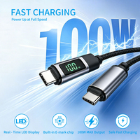 Câble USB C vers C 100W avec affichage LED de la puissance, charge rapide PD 5A, en alliage de zinc et nylon tressé, 480 Mbps pour MacBook, ordinateur portable et tablette