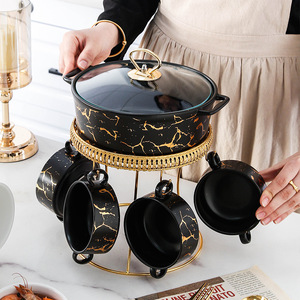 Ensemble de bols en céramique de vaisselle de couleur marbre cadeau de maison nordique blanc - Product Image 4