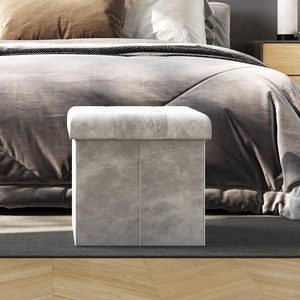 Piccolo Pouf Contenitore <span class=keywords><strong>Pieghevole</strong></span> in Velluto Teddy e MDF, Personalizzabile nel Colore, Moderno per Camera da Letto e Soggiorno - Product Image 3