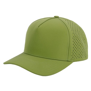 Casquette de sport personnalisée à 5 panneaux en polyester imperméable avec trous découpés au laser, casquette de golf perforée, logo en caoutchouc personnalisé, casquette de baseball noire - Product Image 1