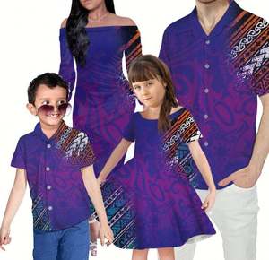 Tenues assorties pour couple polynésien de <span class=keywords><strong>grande</strong></span> <span class=keywords><strong>taille</strong></span> Robe à épaules dénudées avec chemise tribale Cultural <span class=keywords><strong>Festival</strong></span> Wear Family Set Low quantité minimale de commande - Product Image 2