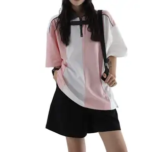 Customized women's T-shirt OEM high-quality fashionable casual cotton striped patchwork shirt women's T-shirt