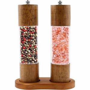 Juego de Molinillos de Sal y Pimienta de Acrílico Premium, Molinillos Manuales Ajustables con Recipientes de Madera, Aptos para Lavavajillas - Product Image 1