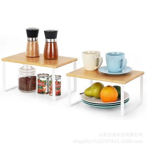 <b>Kitchen</b> <b>Storage</b> Rack 2 Tier Wooden Shelf With Metal Supports For Cans Plates Cups Spices Organizing Desktop Organizer - Product Image 4