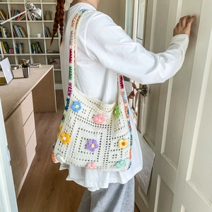 <span class=keywords><strong>Sac</strong></span> à bandoulière en <span class=keywords><strong>crochet</strong></span> style bohème, ajouré, tissé à la main, granny square, sacs de voyage en tricot pour l'été et la plage - Product Image 3