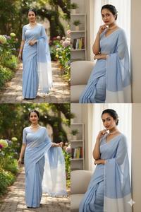 ส่าหรีผ้าไหมทัสซาร์แท้หลากสีสำหรับผู้หญิงออกแบบด้วยผ้าไหลลื่นและสง่างามแบบดั้งเดิมจากอินเดีย - Product Image 3