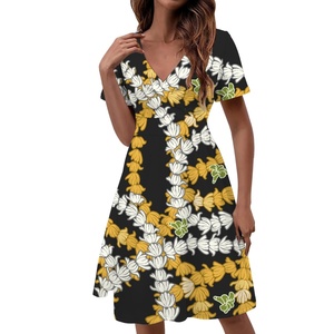 Servicio de diseñador uno a uno, vestido de poliéster personalizado de Maile y Pikake Lei para mujer, vestido holgado de manga corta con estampado de verano a pedido - Product Image 2