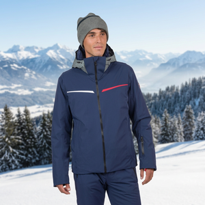 <b>Men's</b> <b>Navy</b> Hooded Waterproof Sporty Puffer Jacket with Zipper Closure Regular Fit Polyester Shell Winter Wear <b>Fleece</b> Lining Long - Product Image 3