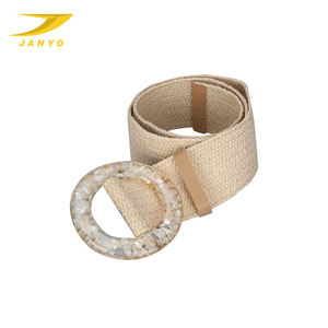 Cinturón de <span class=keywords><strong>Rafia</strong></span> Tejida Beige para Mujer, Diseño Personalizado OEM de Fábrica, Hebilla Redonda de Resina con Mosaico, Cinturón Ancho Ajustable de Paja para Vestidos de Verano - Product Image 3