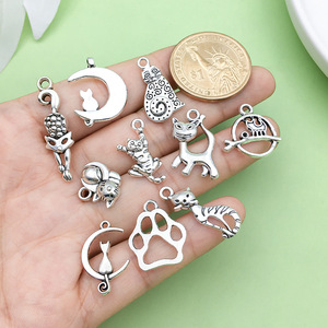 จี้แมวโลหะผสมเงินโบราณ รูปทรงหลากหลาย อุปกรณ์ทำเครื่องประดับ DIY สำหรับสร้อยข้อมือและสร้อยคอ - Product Image 2