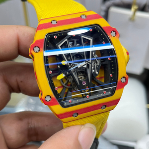Sporty Skeleton Tourbillon Watch with Carbon Case and Yellow <b>Red</b> Accents - Product Image 4