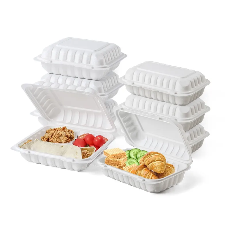 Biodegradable Hinged To Go Container Lunch Plastic Microwave Disposable Food Box Compartment Storage Meal Prep Food Containers