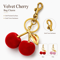 Porte-clés en velours floqué cerise, pendentif mignon en forme de fruit pour sac, breloque pour sac à main femme, ornement suspendu pour voiture, accessoire cadeau