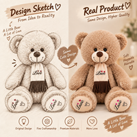 Ours en peluche personnalisé avec écharpe à franges, assis, trois couleurs, pour fleuristes et détaillants