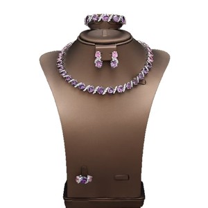 Ensemble de bijoux de luxe plaqué or 18 carats, collier et boucles d'oreilles géométriques, bracelet, bague, zircon de haute qualité, deux couleurs - Product Image 4