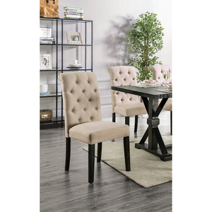 Silla Lateral Tapizada en Lino Color Marfil Clásico DB, Patas de Madera Maciza, Silla de Comedor Rústica para Cocina Estilo Granja - Product Image 5