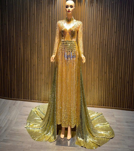 Robe longue en soie de luxe pour femmes, à manches longues, avec embellissement en strass haut de gamme, fabriquée au Vietnam - Product Image 1
