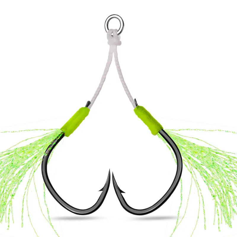 High Quality 1/0 2/0 3/0 4/0 2sets/bag Assist Hook With thread For Lead Fish Jig Lure High Carbon Steel Hooks Tuna HOOK