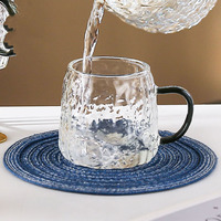 Tasse en verre à motif martelé de style européen avec poignée, tasse à lait et jus de luxe légère pour la maison, ensemble d'eau résistant à la chaleur