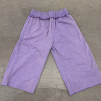 Pantalon de survêtement unisexe à taille haute avec logo personnalisé, coupe large, longueur mi-mollet, ourlet brut, cordon de serrage, couleur lilas, en molleton bouclette, style streetwear, OEM