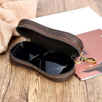 Étui à lunettes en cuir véritable Crazy Horse, pochette à fermeture éclair avec mousqueton, boîte de rangement portable en cuir véritable pour lunettes de soleil
