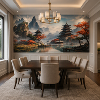 Papier peint mural auto-adhésif imperméable, paysage de pagode asiatique, brumeux, montagne chinoise, lac, pour la décoration murale intérieure de la maison