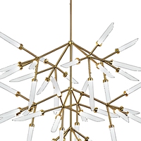 Lustre Cano Lighting Gold Starburst, feuilles en verre blanc givré sur bras métalliques fins, lumière de plafond pour la maison au éclat chaleureux
