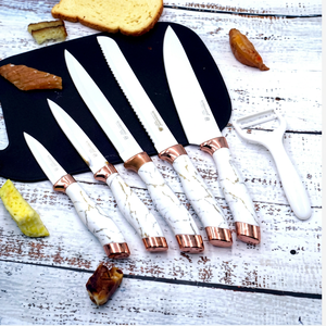Stainless Steel Metal Silver Plated With <b>White</b> Marble Rose Gold End Handle Bulk Fork Spoon Cutlery Sets Knife Sets - Product Image 1