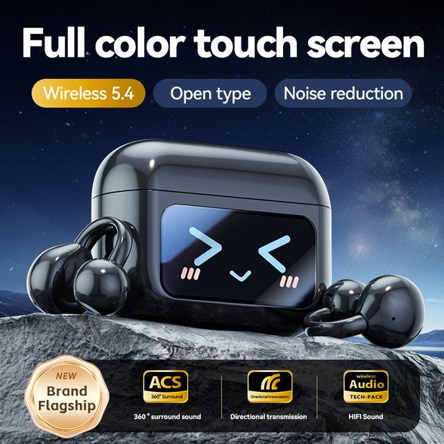 OWS Ear Clip TWS Wireless Earbuds LED Mirror Display Air Conduction Sport Gaming Headphones Open Ear Headset