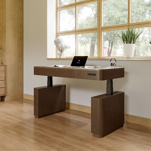 Bureau assis-debout ergonomique en <span class=keywords><strong>bois</strong></span> massif à hauteur réglable, double moteur, trois niveaux, prix usine - Product Image 3