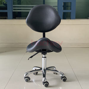 Taburete Redondo Giratorio Elevador de Fábrica <span class=keywords><strong>Hochey</strong></span>, Taburete Móvil de PU Negro para Médico, Taburete Redondo para Salón de Belleza con Respaldo - Product Image 4