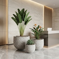Set 3 Pot Tanaman GRC Abu-abu Batu Terang Tekstur Batu Kasar, Pot Bunga Beton Tahan Cuaca untuk Dalam & Luar Ruangan, Hotel