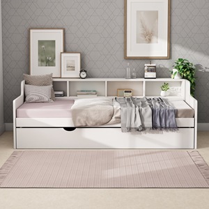 <b>Sofa</b> <b>Bed</b> With 3 Storage Drawers White And Gray <b>Foam</b> Filling Bedroom Living Room Use - Product Image 3