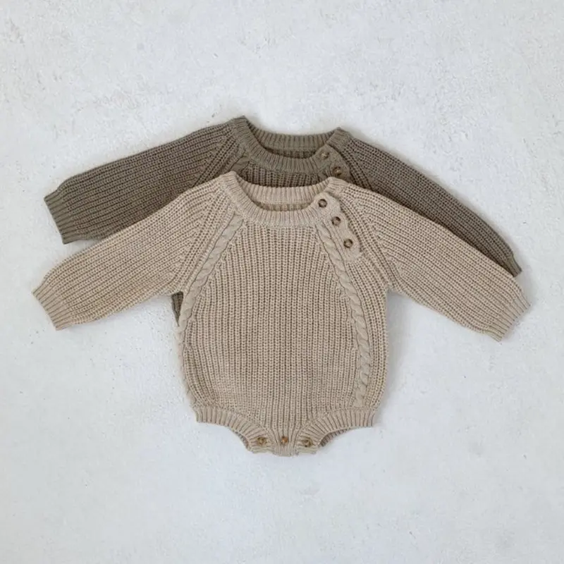 Boutique di moda Unisex inverno caldo tinta unita bambino maglione lavorato a maglia pagliaccetto tuta bambino Pullover autunno vestiti appena nati