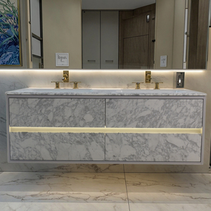 Hiện đại sang trọng bằng đá cẩm thạch phòng tắm Vanity bồn rửa lưu trữ Set với LED Strip Ánh sáng bao gồm cả phòng tắm lưu trữ tủ - Product Image 1