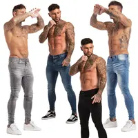 Dropship özel etiketleri sigara-Ripped erkek kot Denim sıkıntılı Skinny Jeans streç kot erkekler için